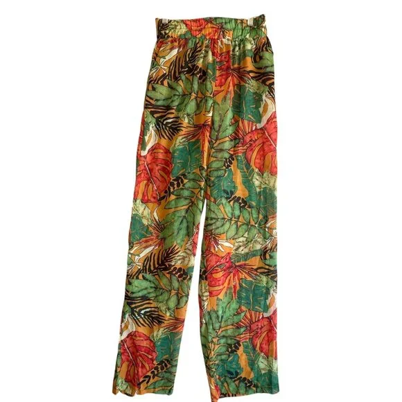 Pretty Little Thing Orange Big Leaf Tie Front Wide Leg Beach 2-Pc Set Sz10 NWT - Picture 5 of 14